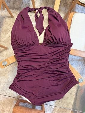 Victoria's Secret Deep Plum Halter Ruched One-Piece Swimsuit